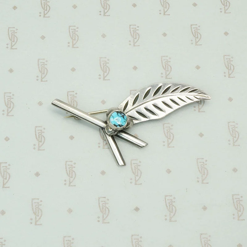 Leaf & Berries Brooch in Silver & Turquoise