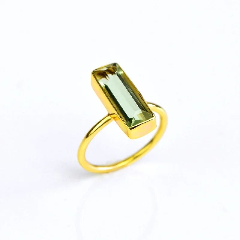 Green Amethyst Bar Ring : February Birthstone