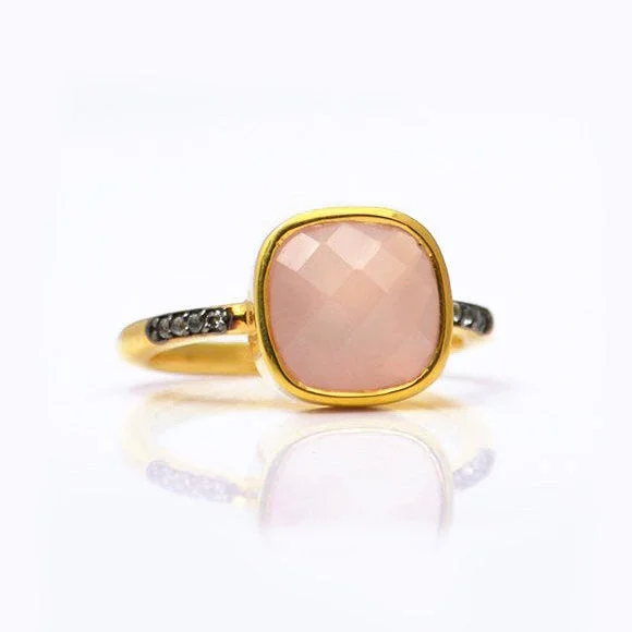 Pink Chalcedony Pave Ring - October Birthstone