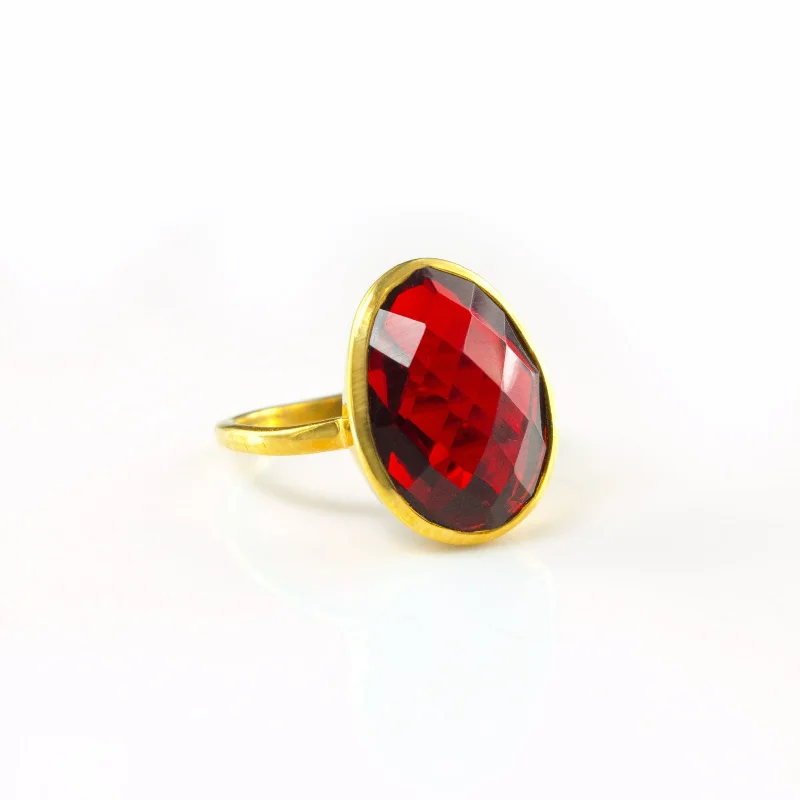 Large Garnet Teardrop Oval Ring