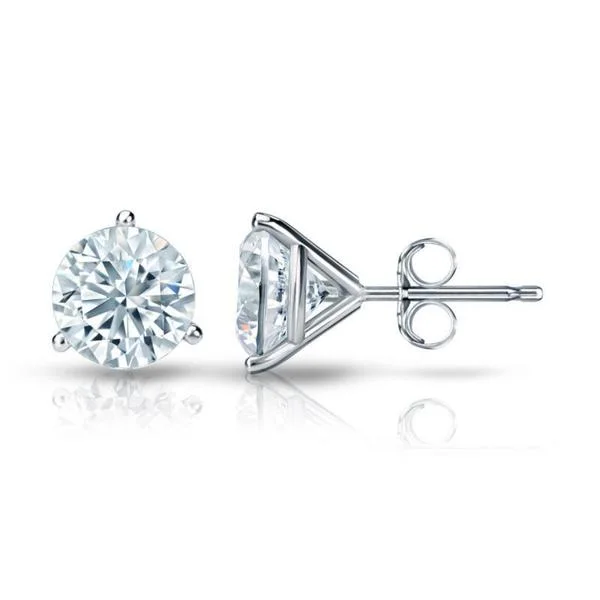 Auriya Platinum GIA Certified 3.20 ct. TDW 3-Prong Martini Round Diamond Stud Earrings