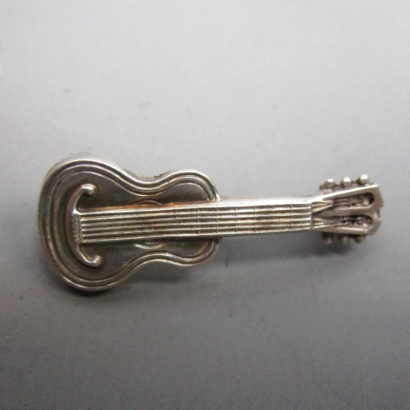 Sterling Silver Guitar Brooch Pin Antique Victorian Chester 1888