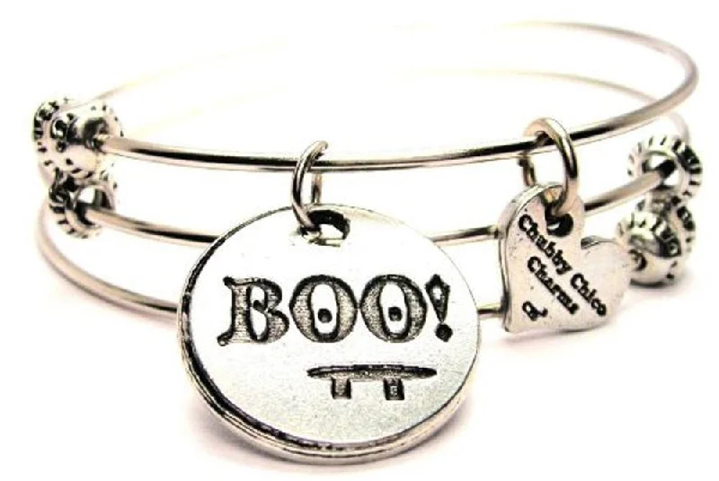 BOO with face Triple Style Expandable Bangle Bracelet