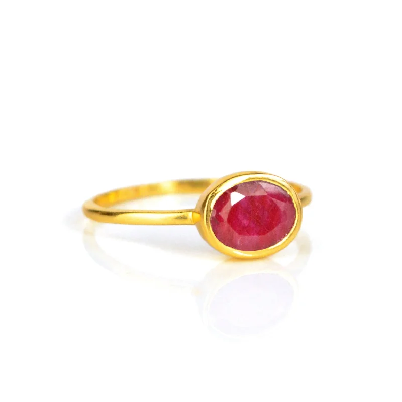 Small Oval Dyed Ruby Ring : July Birthstone