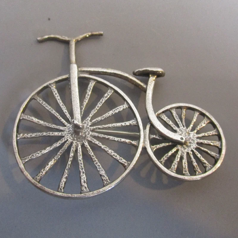 Sterling Silver Penny Farthing Bike Brooch Pin Vintage c1980