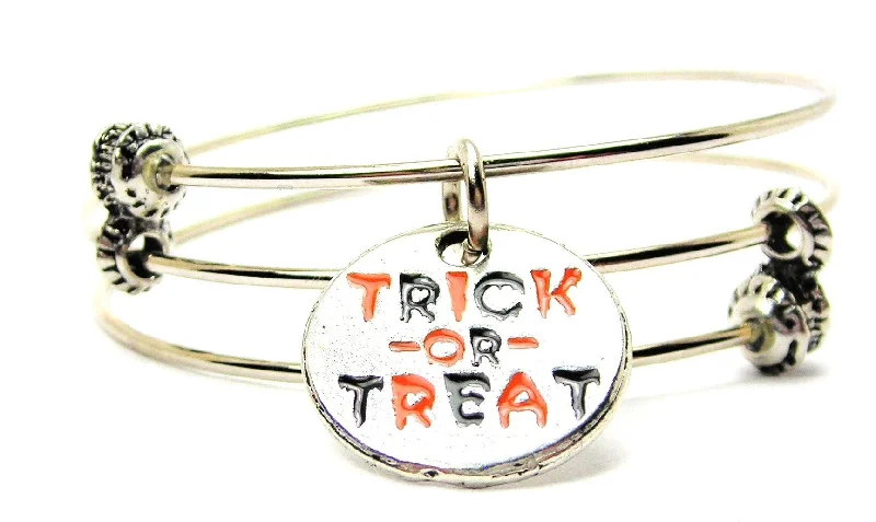 Hand Painted Trick Or Treat Circle Triple Style Expandable Bangle Bracelet