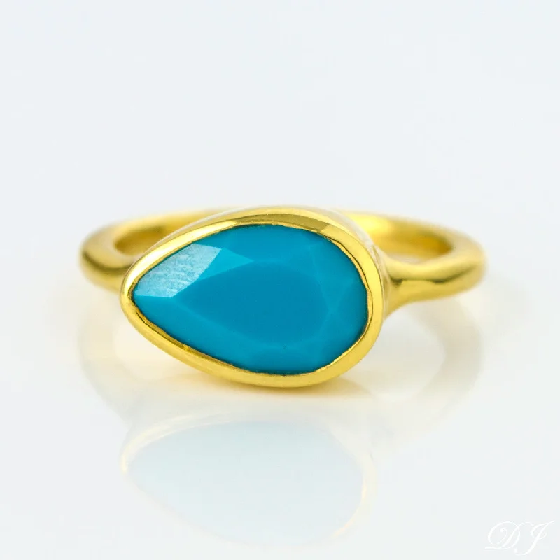 Turquoise teardrop cut bezel set ring - December Birthstone