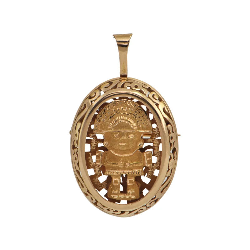 Vintage 18k Gold Aztec God Pendant/Brooch