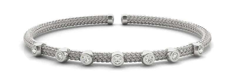 14K Diamond Bezel Set Flexible Cuff Bracelet