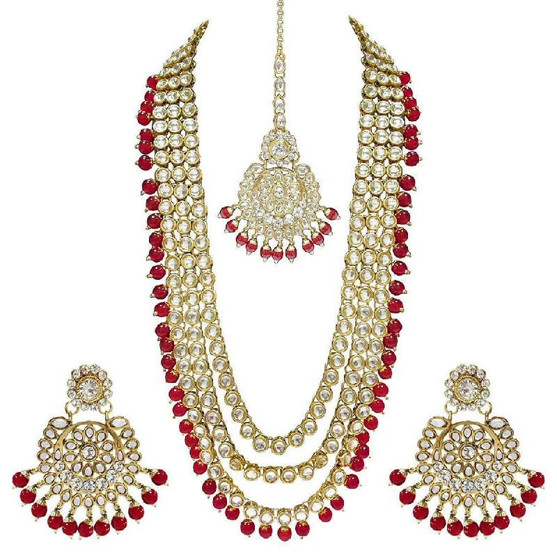 Etnico 18K Gold Plated Traditional Kundan & Pearl Studed Bridal Jewellery Set For Women (IJ348M)