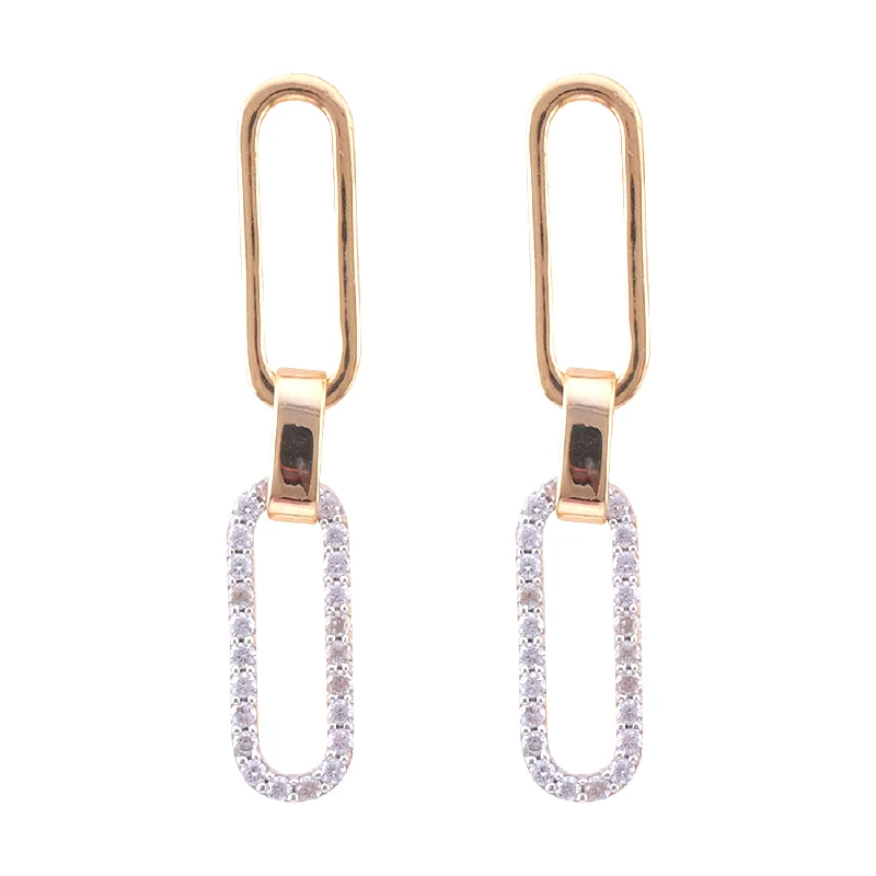 Yellow Gold Diamond Paperclip Dangle Earrings, 0.33 cttw