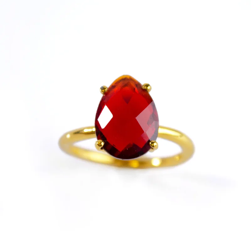 Garnet Teardrop Prong Set Ring • January Birthstone