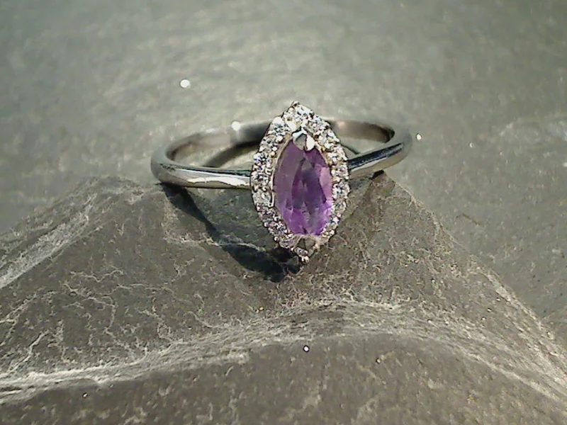 Size 9.75 Amethyst, CZ, Sterling Silver Ring