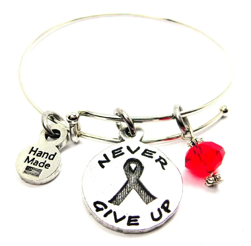 Never Give Up Awareness Ribbon Bangle Bracelet