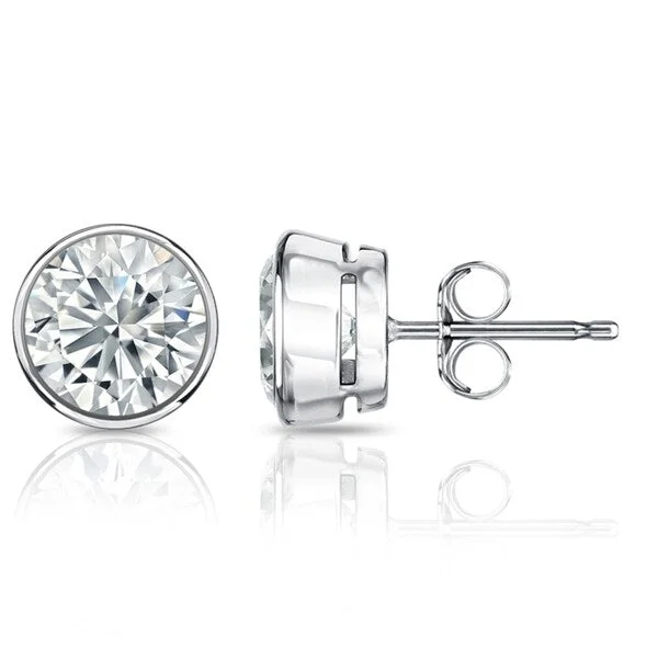 Auriya 4.70ctw Round Diamond Stud Earrings Bezel-set 18k Gold - Certified