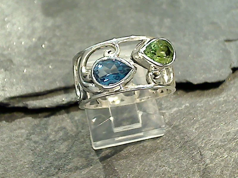 Size 6 Blue Topaz, Peridot, Sterling Silver Ring