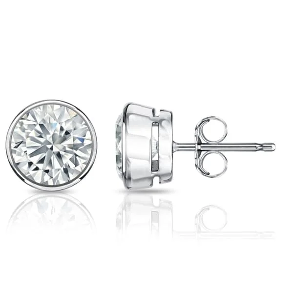 Auriya 3ctw Round Diamond Stud Earrings Bezel-set Platinum - Certified