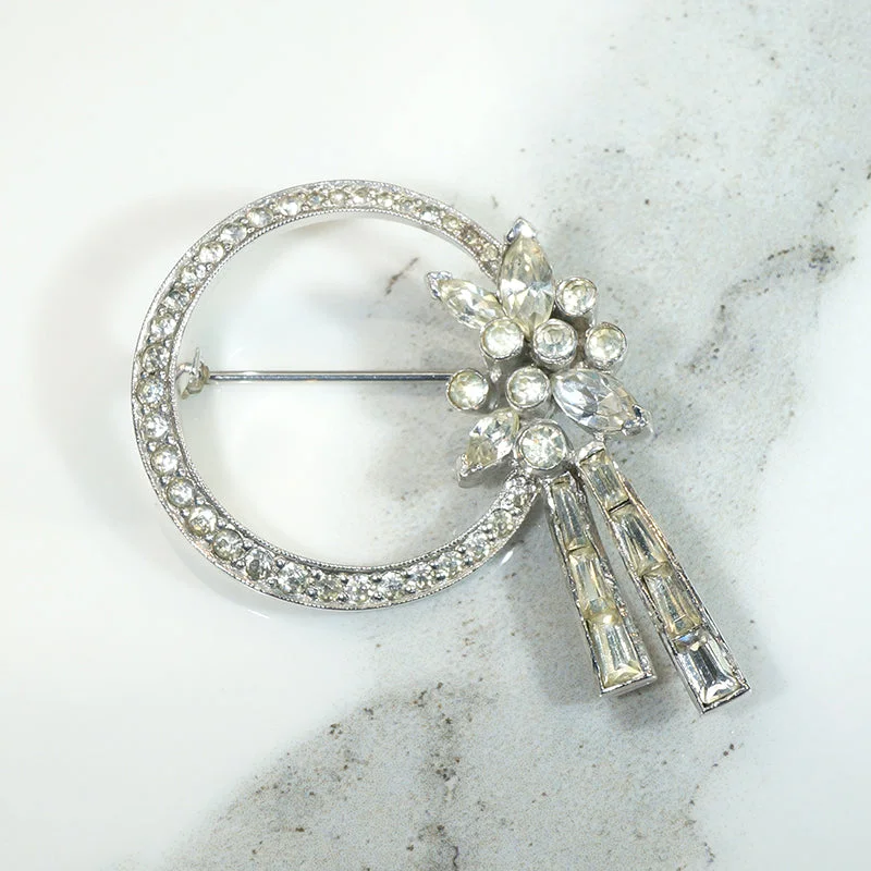 Sparkling White Rhinestone Wreath Brooch by Jomaz