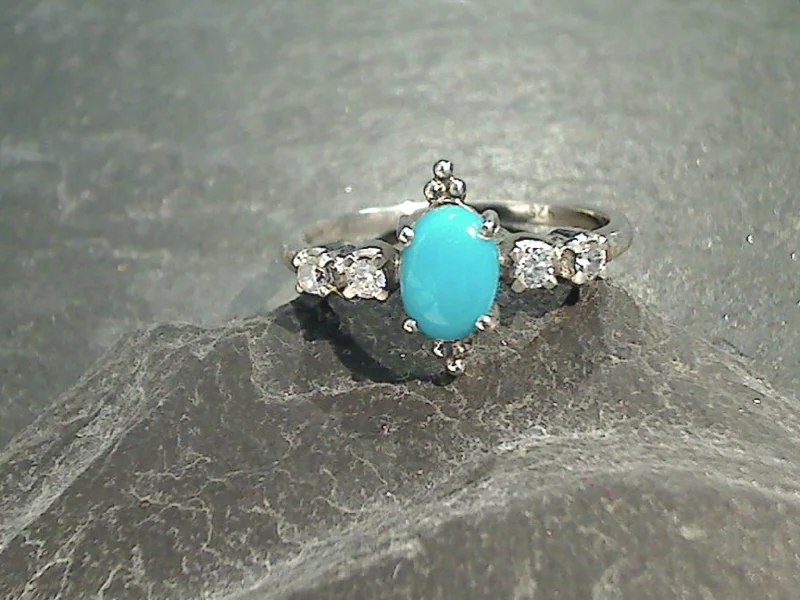 Size 5.25 Turquoise, CZ, Sterling Silver Ring