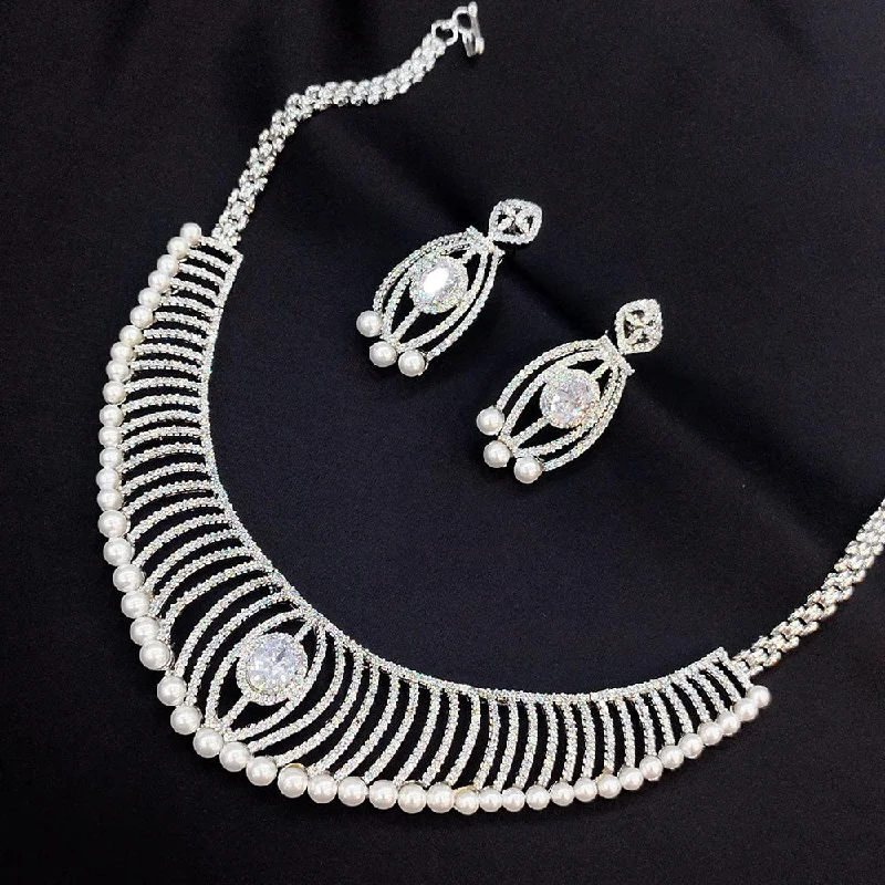 Manisha Jewellery AD Stone Silver Plated Necklace Set