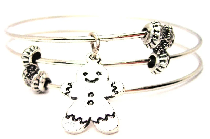 Gingerbread Boy Cookie Triple Style Expandable Bangle Bracelet