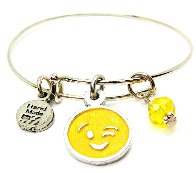 Hand Painted Wink Face Emoji Bangle Bracelet