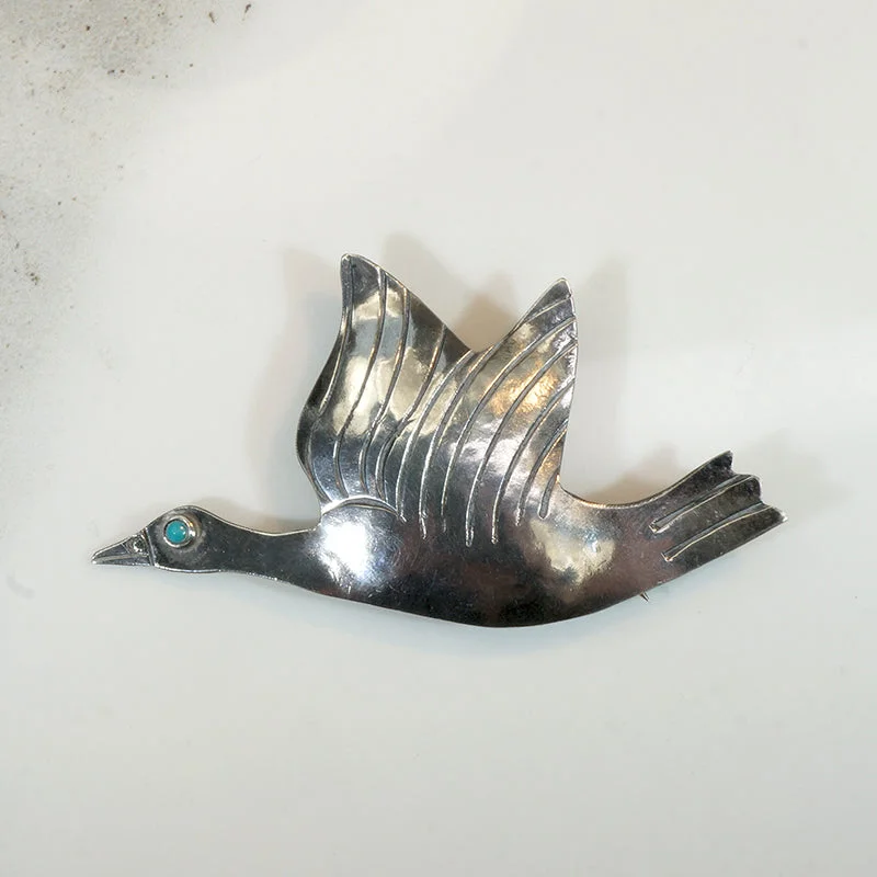 Silver & Turquoise Bird in Flight Brooch