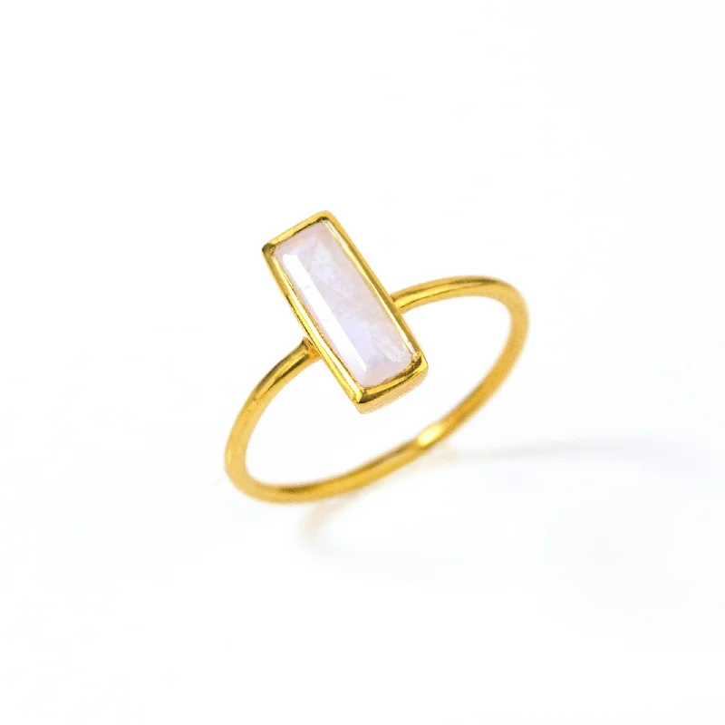 Tiny Moonstone Bar Ring : June Birthstone