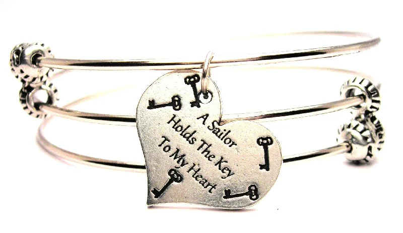 A Sailor Holds The Key To My Heart Triple Style Expandable Bangle Bracelet