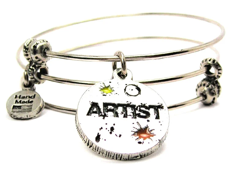 Hand Painted Artist Circle Triple Style Expandable Bangle Bracelet