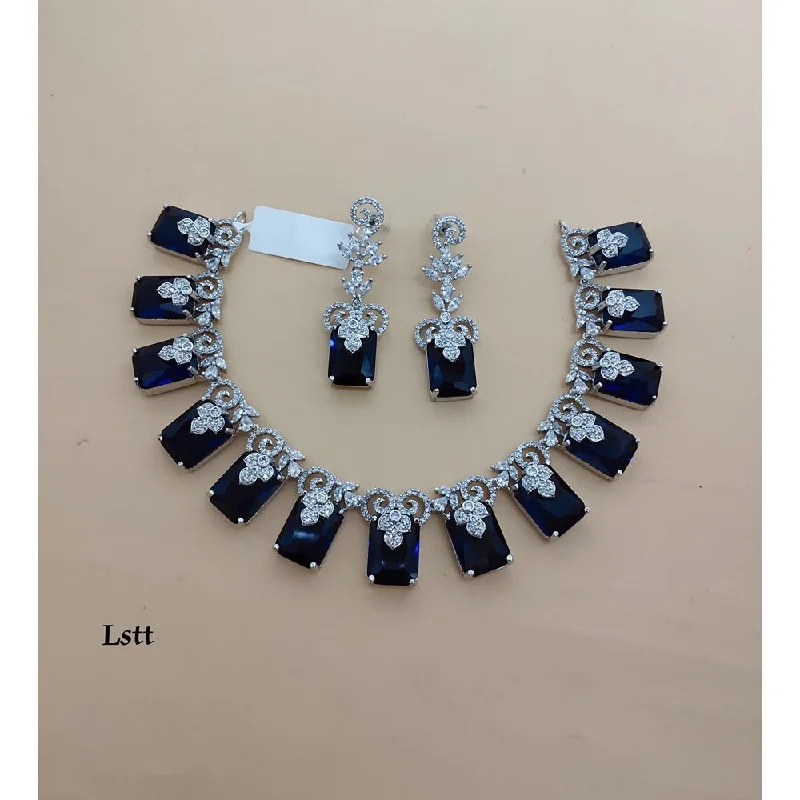 Akruti Collection Silver Plated AD Necklace Set