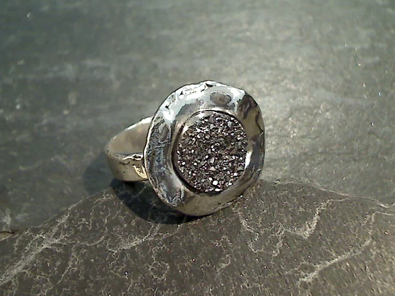 Size 7 Druzy Quartz Sterling Silver Ring