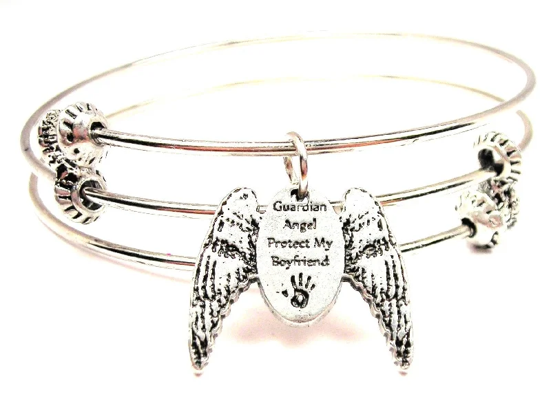 Guardian Angel Protect My Boyfriend Triple Style Expandable Bangle Bracelet