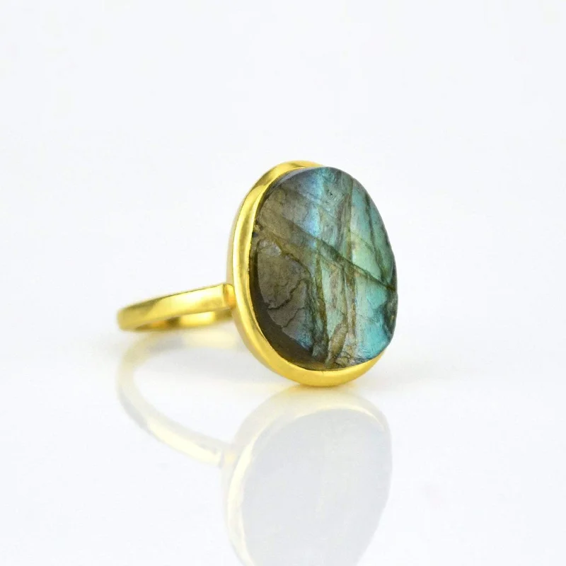 Rough Cut Labradorite Ring