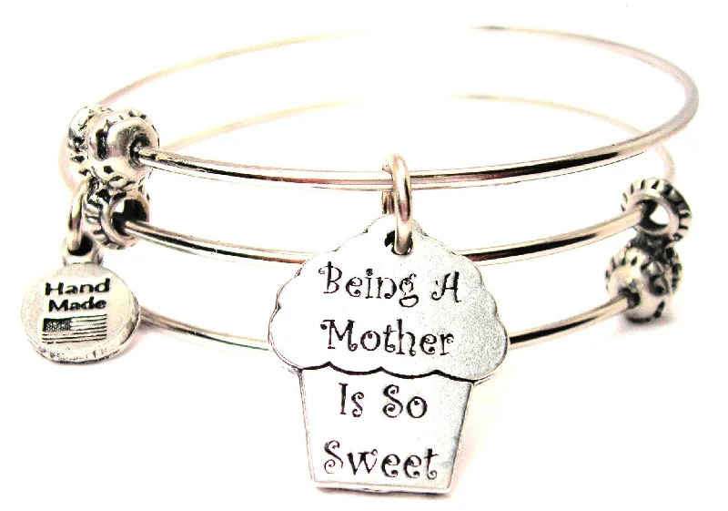 Cupcake Being A Mother Is So Sweet Triple Style Expandable Bangle Bracelet