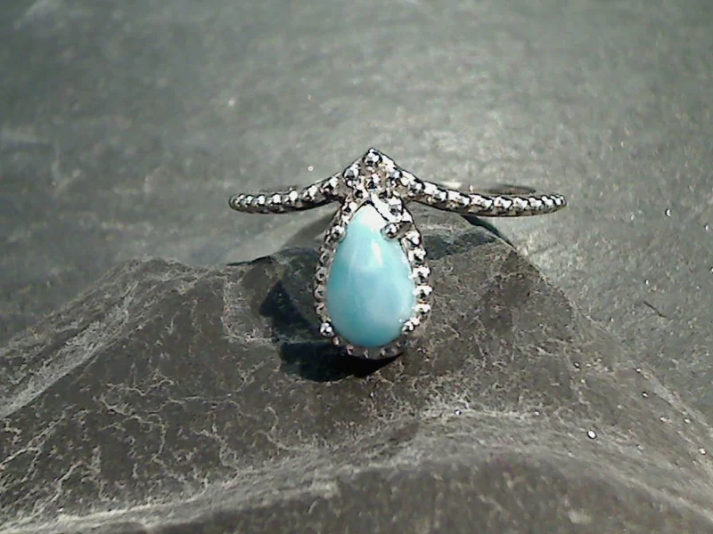 Size 8 Larimar, Rhodium Plated Sterling Silver Ring