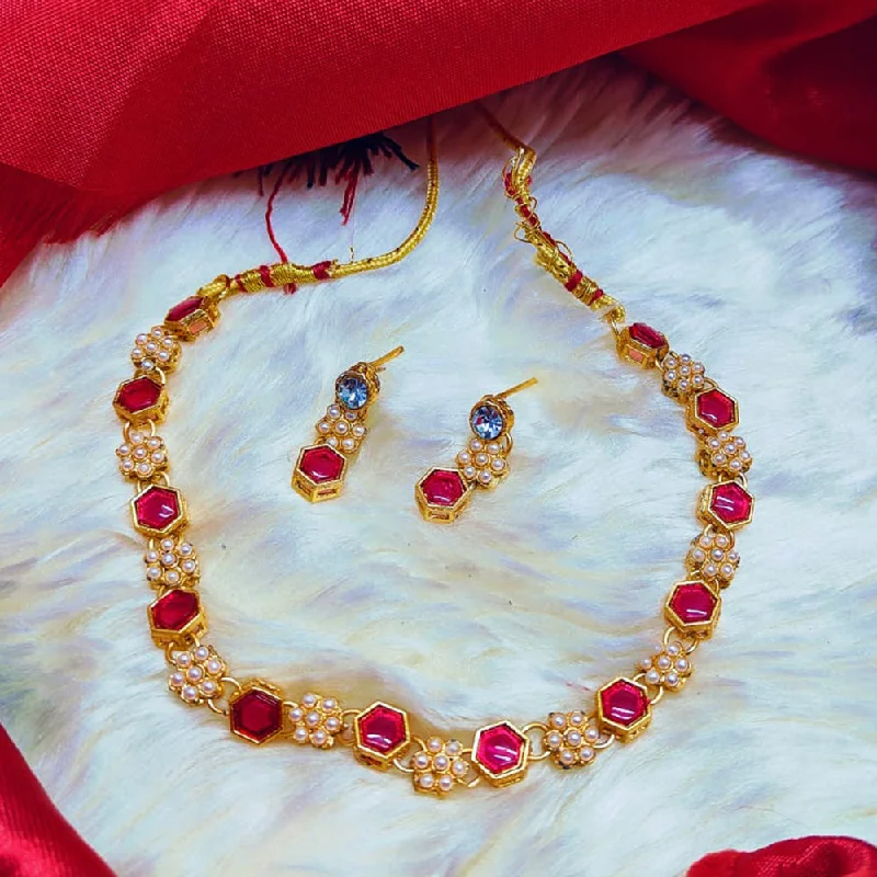 Palak Art Gold Plated Pota Stone And Pearl Necklace Set