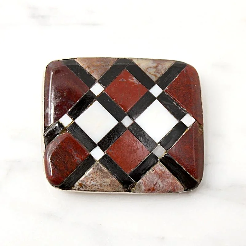 Plaid Agate Mosaic Scottish Pebble Brooch