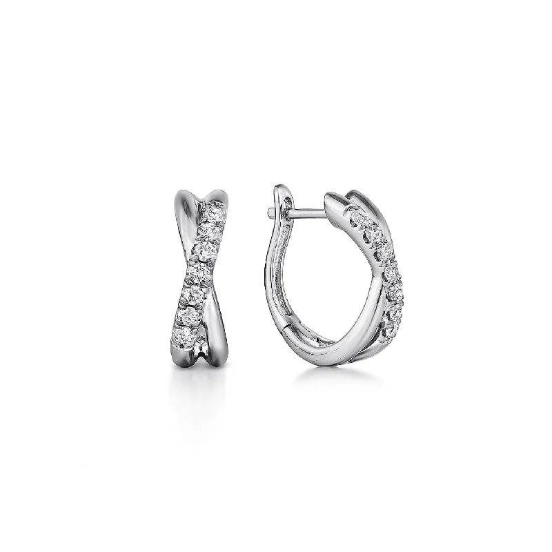 White Gold Diamond Twist Huggie Earrings, 0.21 cttw