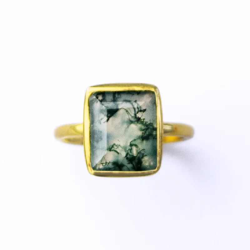 Moss Agate Rectangle Ring