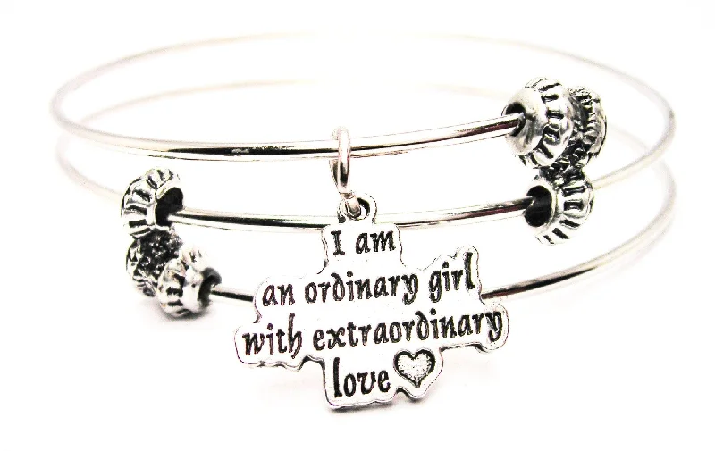 I Am An Ordinary Girl With Extraordinary Love Triple Style Expandable Bangle Bracelet