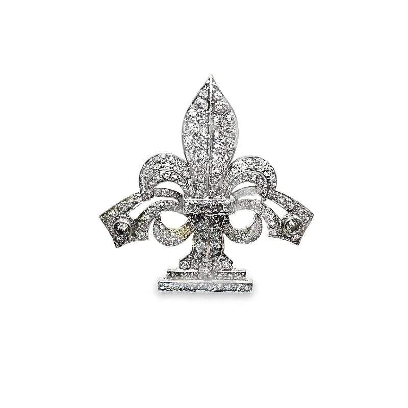 Antique Diamond 14k Gold Silver-Topped Fleur De Lis Brooch