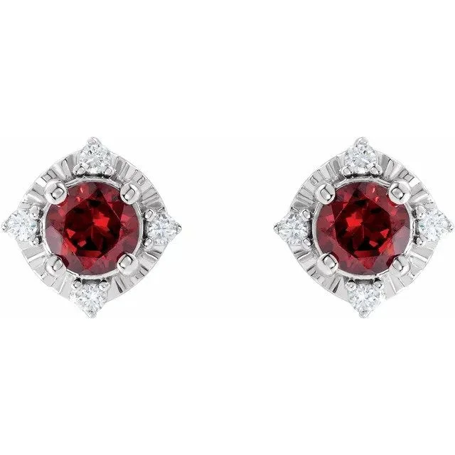 Garnet Earrings with Diamonds