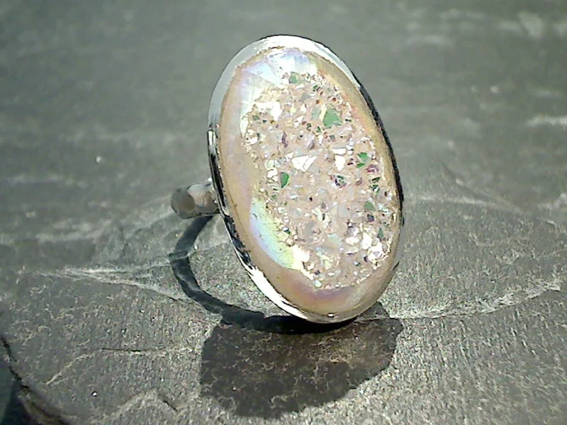 Size 8 Druzy Quartz, Sterling Silver Ring