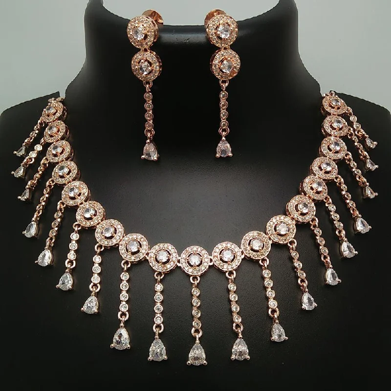 Manisha Jewellery Rose Gold Plated AD Necklace Set