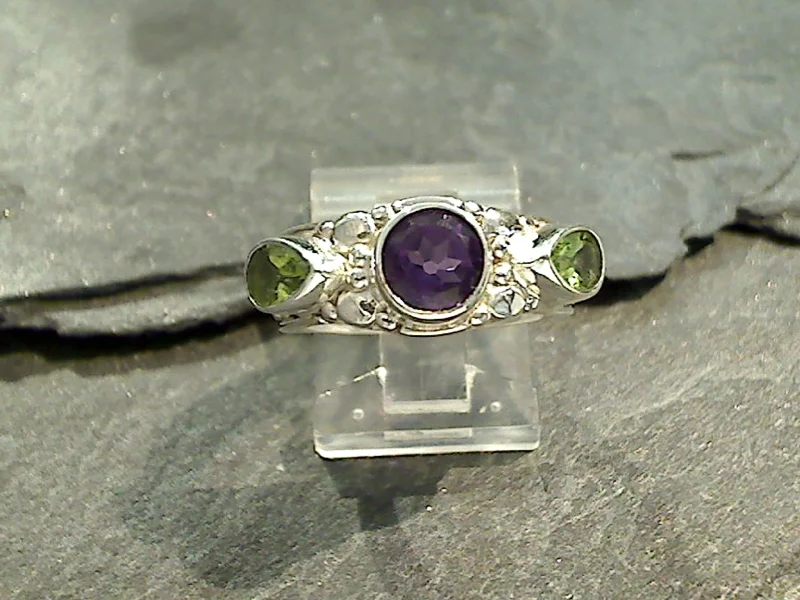 Size 6 Peridot, Amethyst, Sterling Silver Ring