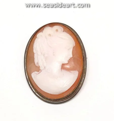 Small Vintage Lady's Shell Cameo Brooch- 800 Silver