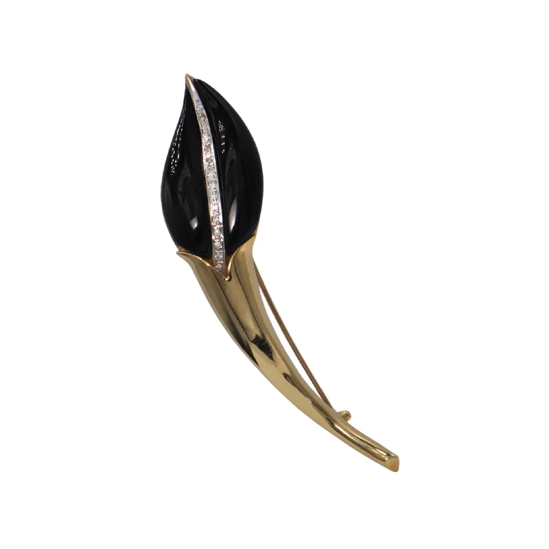 Vintage 'Bellarri' Diamond and Onyx 18K Gold Tulip Bud Brooch