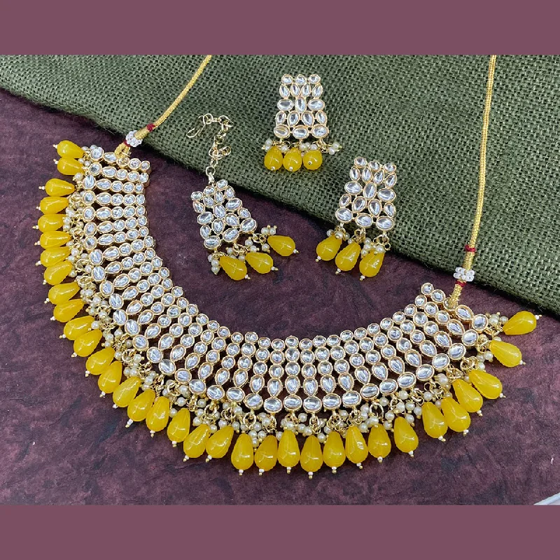 Sai Fashion Gold Plated Kundan Stone & Beads Choker Necklace Set