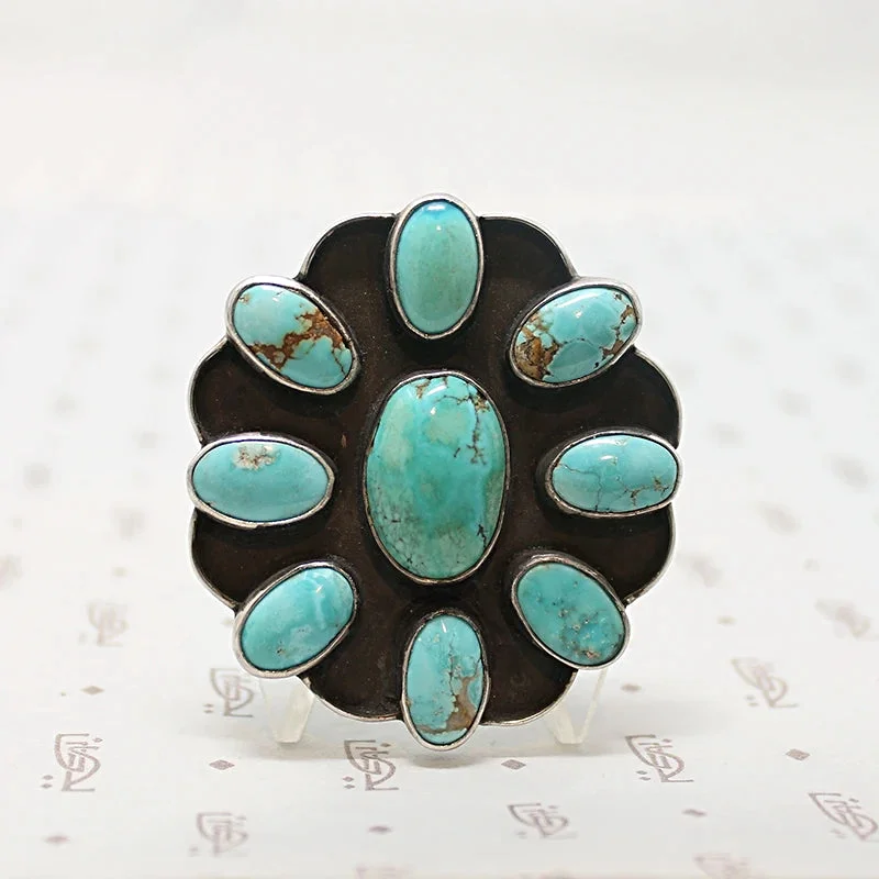 Incredible Vintage Turquoise Brooch in Sterling Silver